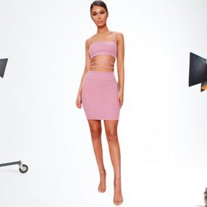Pink MAUVE STRAPPY CUT OUT BODYCON DRESS Sz 12